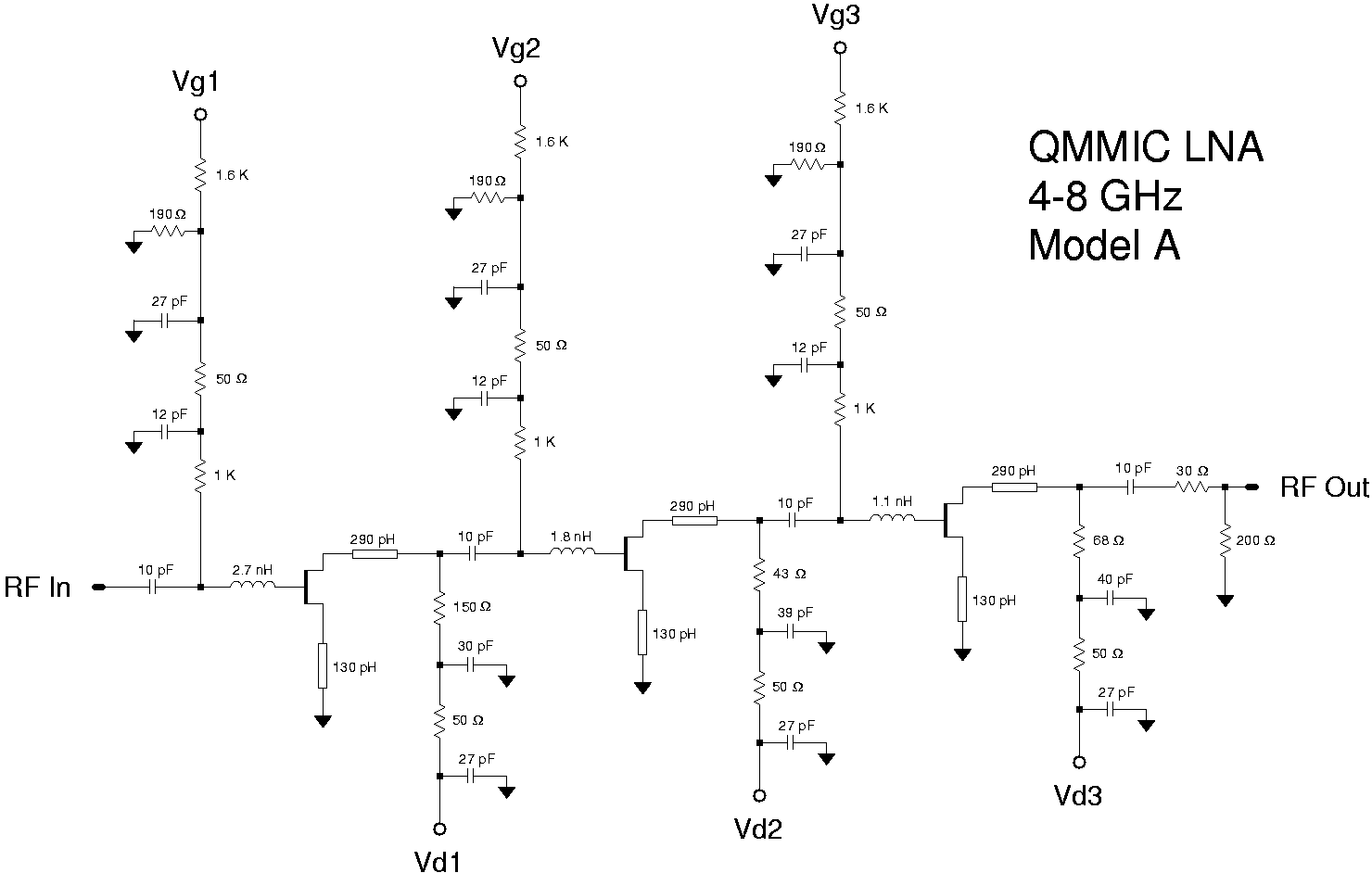 4-8 GHz LNA Model A Schematic